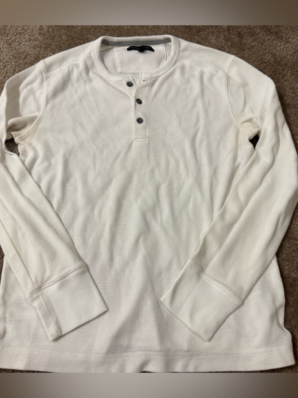 Banana Republic Men's Long Sleeve Waffle Henley Shirt - White Small